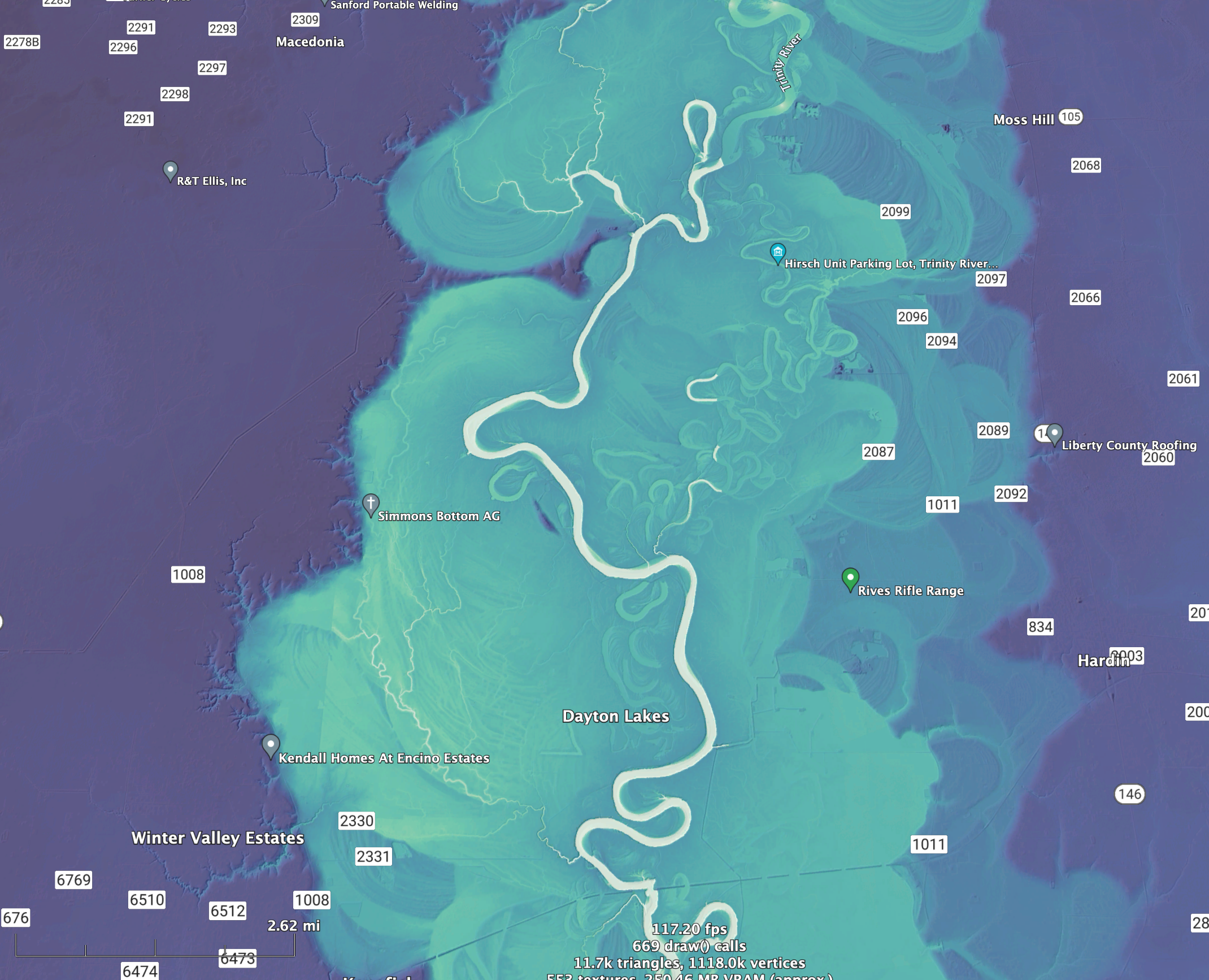 Relative Elevation Model image of Trinity River