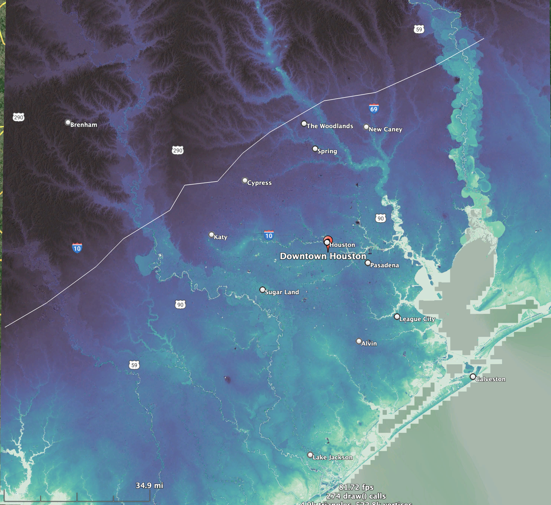 Relative Elevation Model image with pancake edge in white line